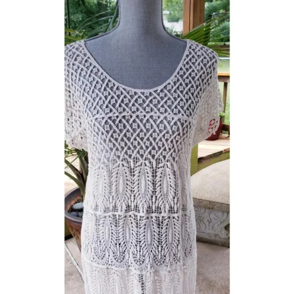Sold Solitaire Ivory Lace Swim Beach Cover-up M - Picture 3 of 5